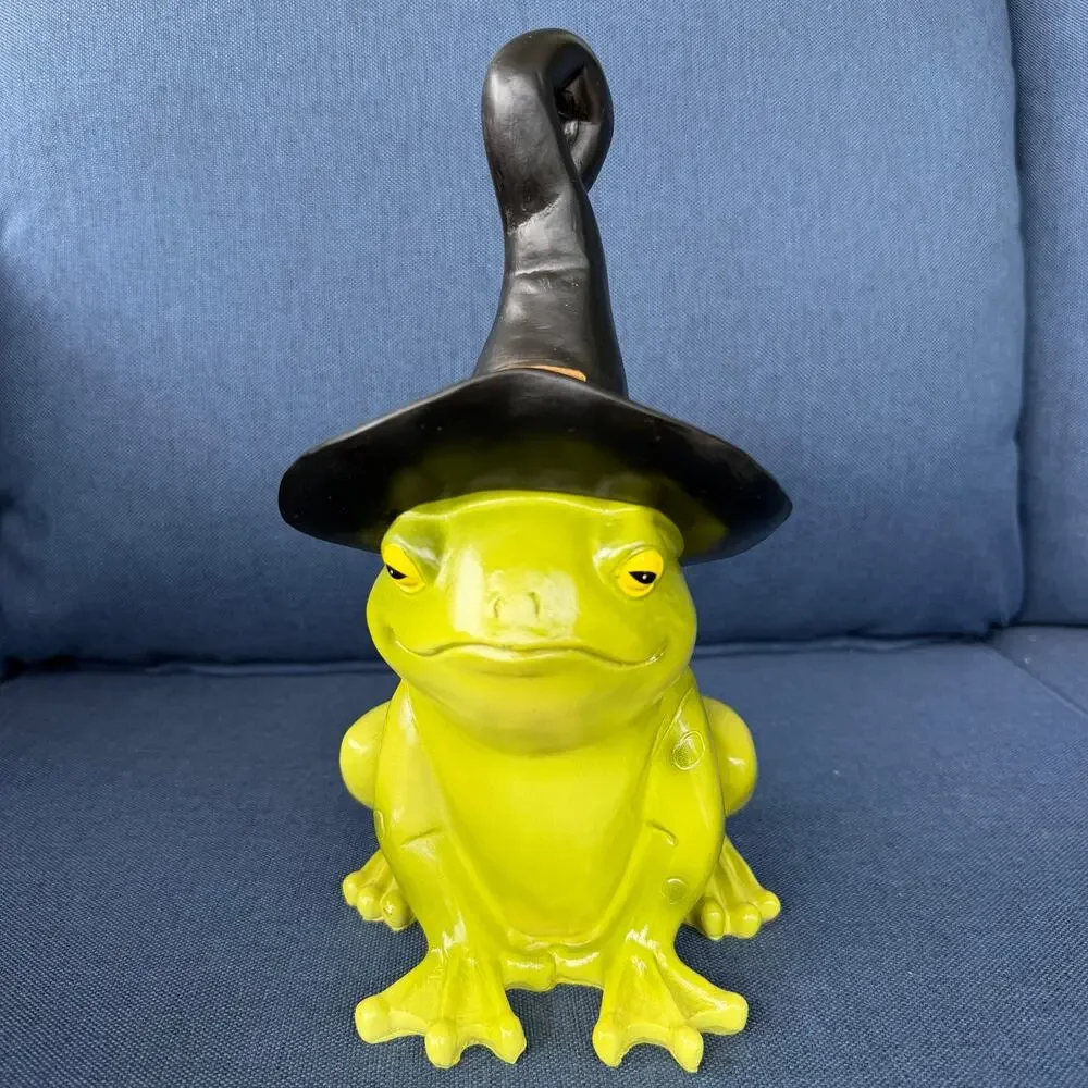 Frog Witch Figure Green Toad Wizard Statue Halloween Decor Resin Figurine NWT